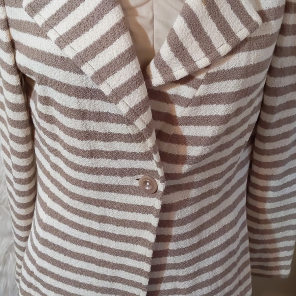 St John Santana Knit Terra Sand White Striped Two Blazer Jacket - Picture 2 of 7